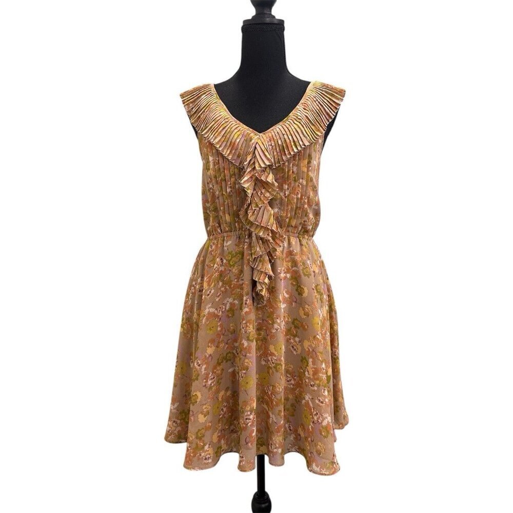 LC Lauren Conrad Size 2 Floral Dress Ruffled Sleeveless Elastic Waist Lined